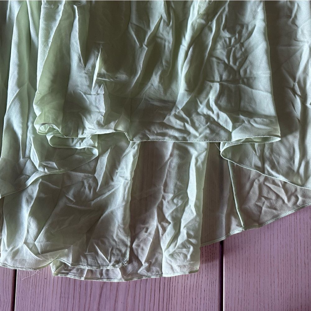 Tahari Everleigh High-Low Sheer Wrap Dress in Celery stalk green -Size Large NWT - Picture 4 of 11